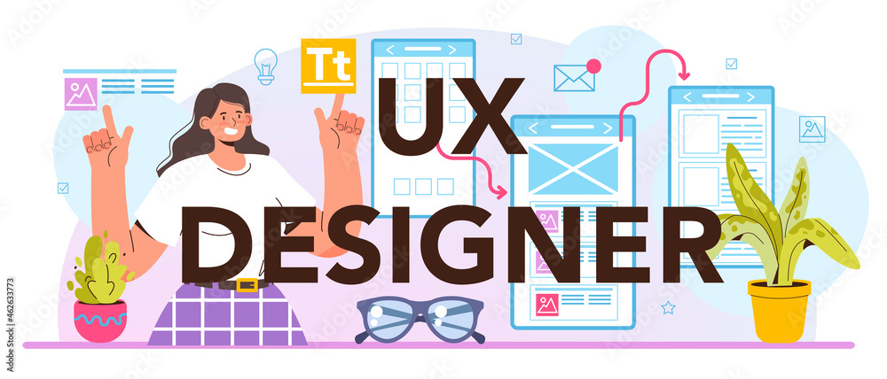 Poster ux designer typographic header. app interface improvement. user interface design