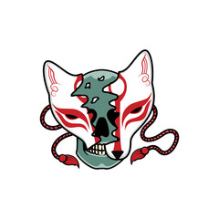 Japanese kitsune mask with skull, Vector illustration eps.10