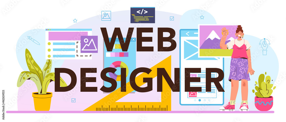 Poster web designer typographic header. interface and content presentation