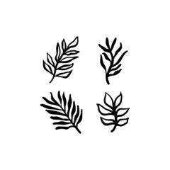 Little branches and floral doodles, hand drawn sketch drawings of plants, branches and leaves. Vector illustration.