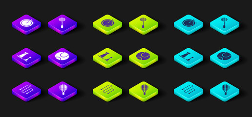 Set Jump rope, Tennis racket, Chess, ball, and Stopwatch icon. Vector