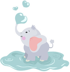 Baby elephant in water with hearts
