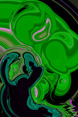 GREEN BUBBLE DIGITAL ART ON NDARK BACKGROUND 