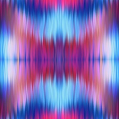 Fototapeta premium Optical kaleidoscope blur texture background. Seamless washed out symmetry ombre effect. 80s style retro geometric mirror pattern. High resolution beach wear fashion textile