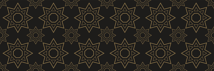 Background pattern with geometric elements on a black background in retro style. Seamless pattern for wallpaper. Vector image