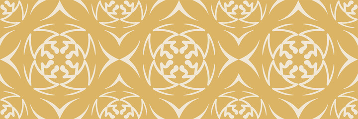 Decorative background pattern with floral ornaments on gold background in vintage style. Seamless pattern for wallpaper, texture. Vector image