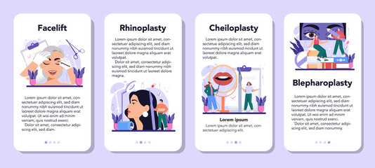 Obraz premium Plastic surgery mobile application banner set. Idea of modern face aesthetic