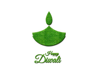 Green Diwali concept . Diwali Candle Light made of green grass eco energy concept. Green energy or...