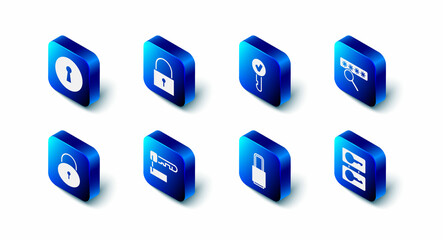 Naklejka premium Set Lock, Key, Password protection, Casting keys, Marked, and Keyhole icon. Vector