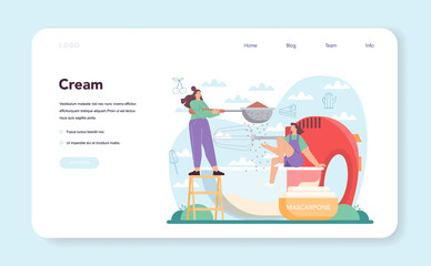 Tiramisu dessert web banner or landing page. People cooking delicious