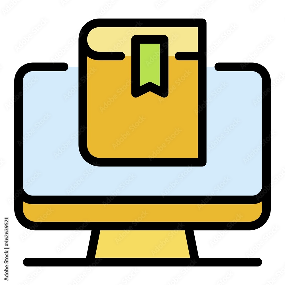 Poster book in computer icon. outline book in computer vector icon color flat isolated