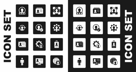 Set Head hunting, Create account screen, Human resources, with gear, Resume, Identification badge and icon. Vector