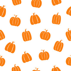 Seamless pattern of pumpkins on white background. Background for autumn decorative design