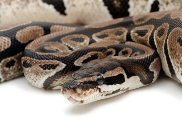 Ball python (Python regius) on a white background