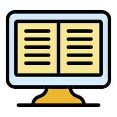 Open book on screen icon. Outline open book on screen vector icon color flat isolated