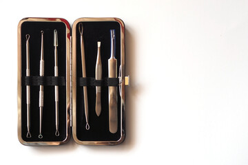 Set of tools. Blackhead remover, pimple extractor. Tool acne removal kit