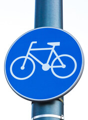 Blue sign informing about bike or bicycle lane. Safety during biking
