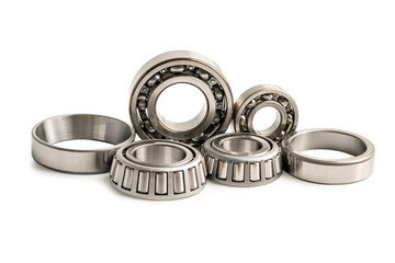 Ball bearing stainless metal roller for machine industrial, angular contact isolated on white...