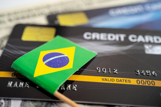Brasil flag on credit card. Finance development, Banking Account, Statistics, Investment Analytic research data economy, Stock exchange trading, Business company concept.