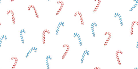 seamless pattern for new year and christmas, sweets, candies, lollipops, childrens watercolor illustration