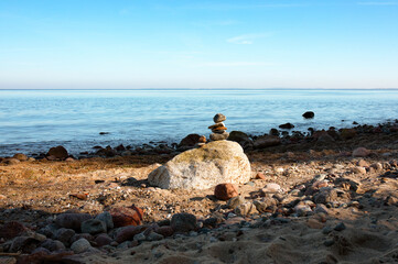 Balancing, stone pyramid, close to Miedzyzdroje, Wolin National Park, Poland.