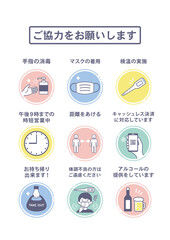飲食店・店舗向け　コロナウイルス対策アイコン ポスター　日本語テキストつき