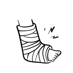 hand drawn doodle broken leg in bandage illustration vector - obrazy, fototapety, plakaty