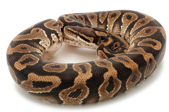 Ball python (Python regius) on a white background
