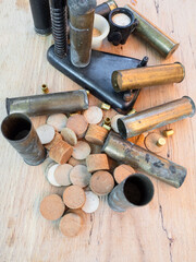 above view of cartridge cases, wads, primers