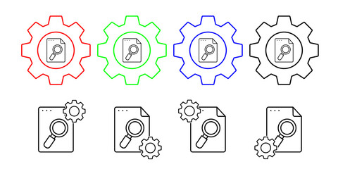 File, document, magnifier vector icon in gear set illustration for ui and ux, website or mobile application