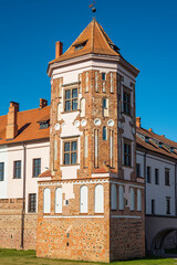 One of the towers on Mirsky castle in Belarus