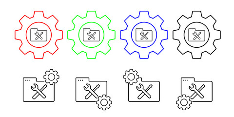 Folder wrench screwdriver vector icon in gear set illustration for ui and ux, website or mobile application