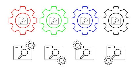 Obraz premium Folder magnifier vector icon in gear set illustration for ui and ux, website or mobile application