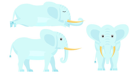 Set Abstract Collection Flat Cartoon 
Different Animal Elephants Stand, Sleeping Vector Design Style Elements Fauna Wildlife