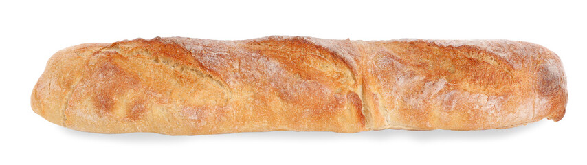 Crispy French baguette isolated on white. Fresh bread