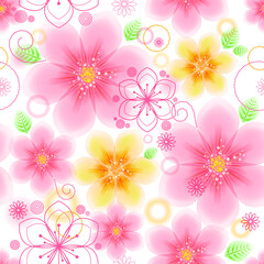 Seamless floral pattern vector. Romantic background with pink and yellow flowers. Spring abstract flowers (EPS10).