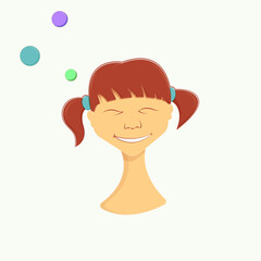 The face of a girl with pigtails experiencing joy 