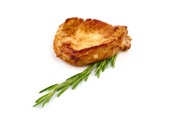 Grilled barbecue steak, isolated on white background.
