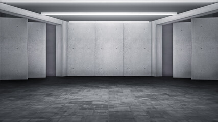 Virtual background studio. industrial material backdrop Ideal for tech news, tech keynotes or events. 3D illustration backdrop suitable on VR tracking system stage sets, with green screen