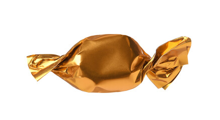 Delicious candy in golden wrapper isolated on white