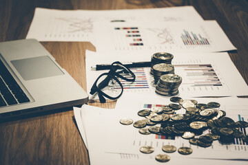 Fundamental and technical analysis for professional technical trading as concept. Digital graph of...