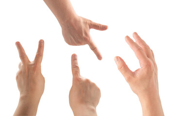 Male hand isolated on white.