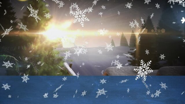 Animation of snow falling and winter scenery