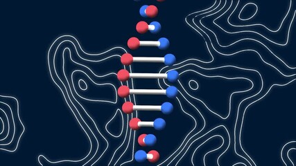 Animation of spinning dna strand over moving white lines - Powered by Adobe
