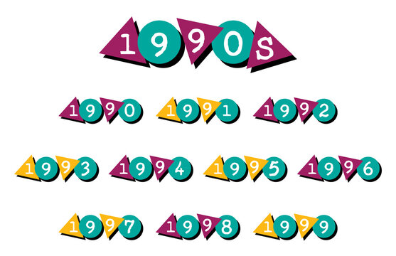 1990s Year Labels | Retro Gen X Graphics for Reunions, Parties and More | Timeline Clipart Set and Calendar Headers | | Vintage Nineties Sign and Pop Culture Resource