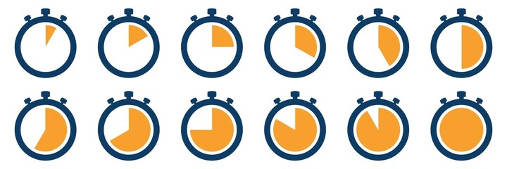 stopwatch icon set, Timers symbol. Countdown timers icon. Cooking timer. vector illustration - obrazy, fototapety, plakaty
