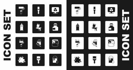 Set RGB and CMYK color mixing, Paint spray gun, can, roller brush, Paint, gouache, jar, dye, bucket and icon. Vector