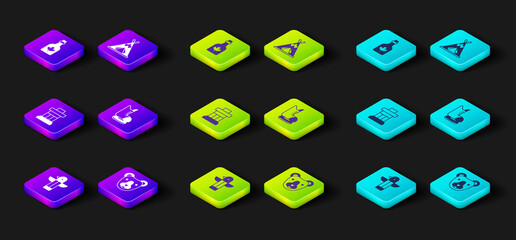 Set Canadian totem pole, Bear head, Inukshuk, Skates, Indian teepee or wigwam and Bottle of maple syrup icon. Vector © Kostiantyn