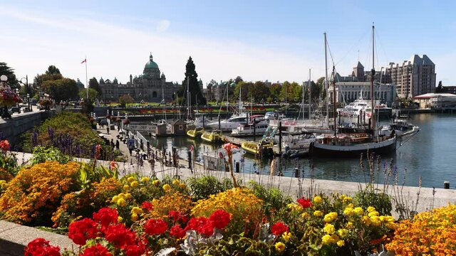 Victoria, British Columbia. Victoria inner Harbour and British Columbia Parliament Buildings, Vancouver Island, BC, Canada