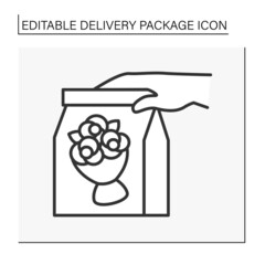  Free shipping line icon. Bouquet for surprise delivery. Present. Delivery concept. Isolated vector illustration. Editable stroke